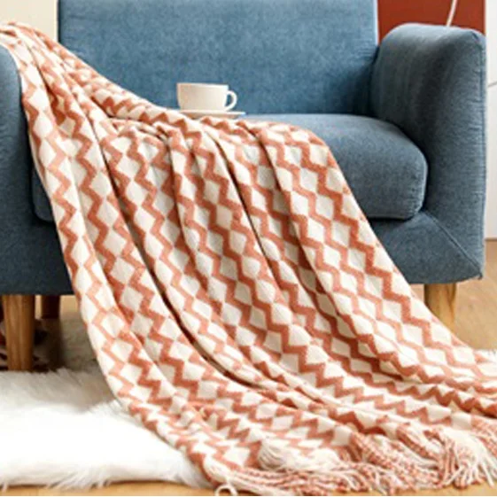 Luxury soft knit throw blanket made hand tassel with camping blanket knitted sofa throws for living room, bed