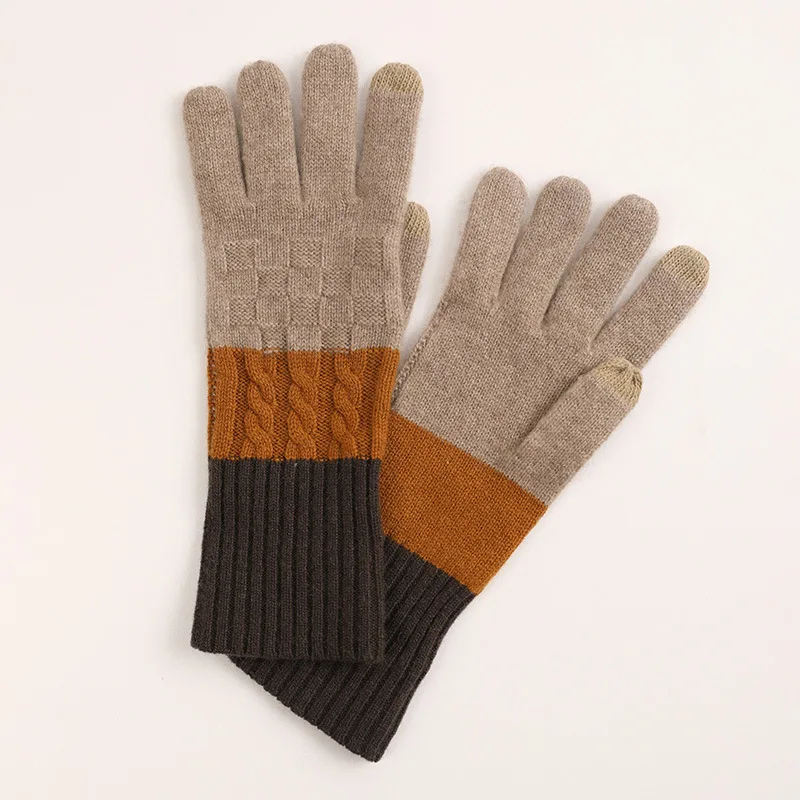 Cable Split Finger Touch Screen Weaving Cashmere Gloves & Mittens Winter Cashmere Gloves Hot Sale Three-color Custom Logo CN;NEI