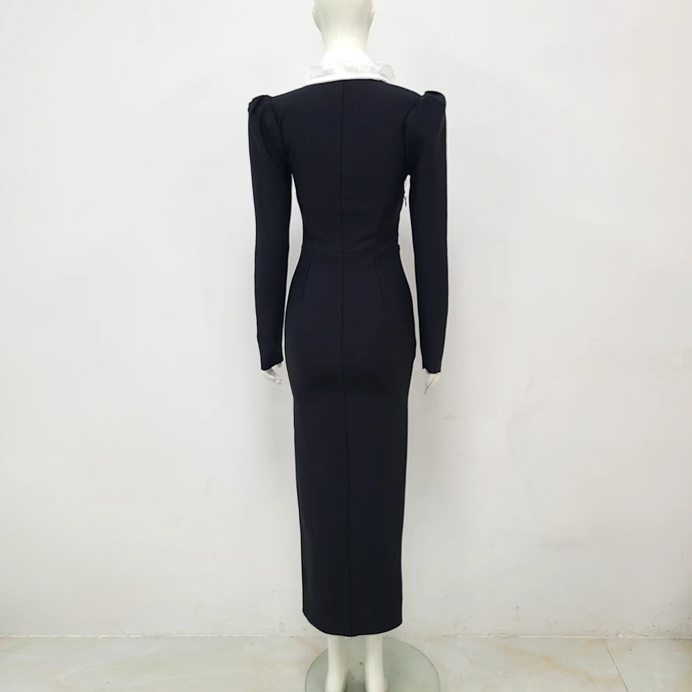 New Designer Women Elegant Club Party Vestidos Fashion Long Sleeve Party Evening Dress