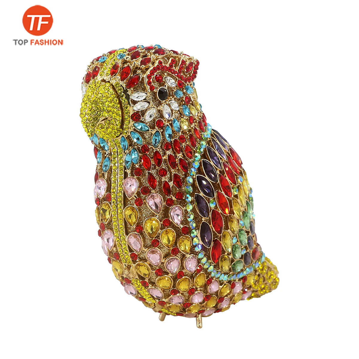 
Factory wholesales Parrot Evening Party Bag Colorful Diamonds Luxury crystal clutch bridal wedding party purse handbag 