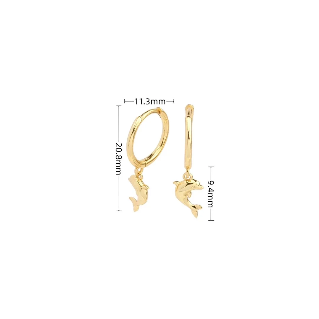Creative Popular Sea Life Jewelry Marine bioteg Fish charms earrings gold plated 925 silver Dolphin Earrings Hoop