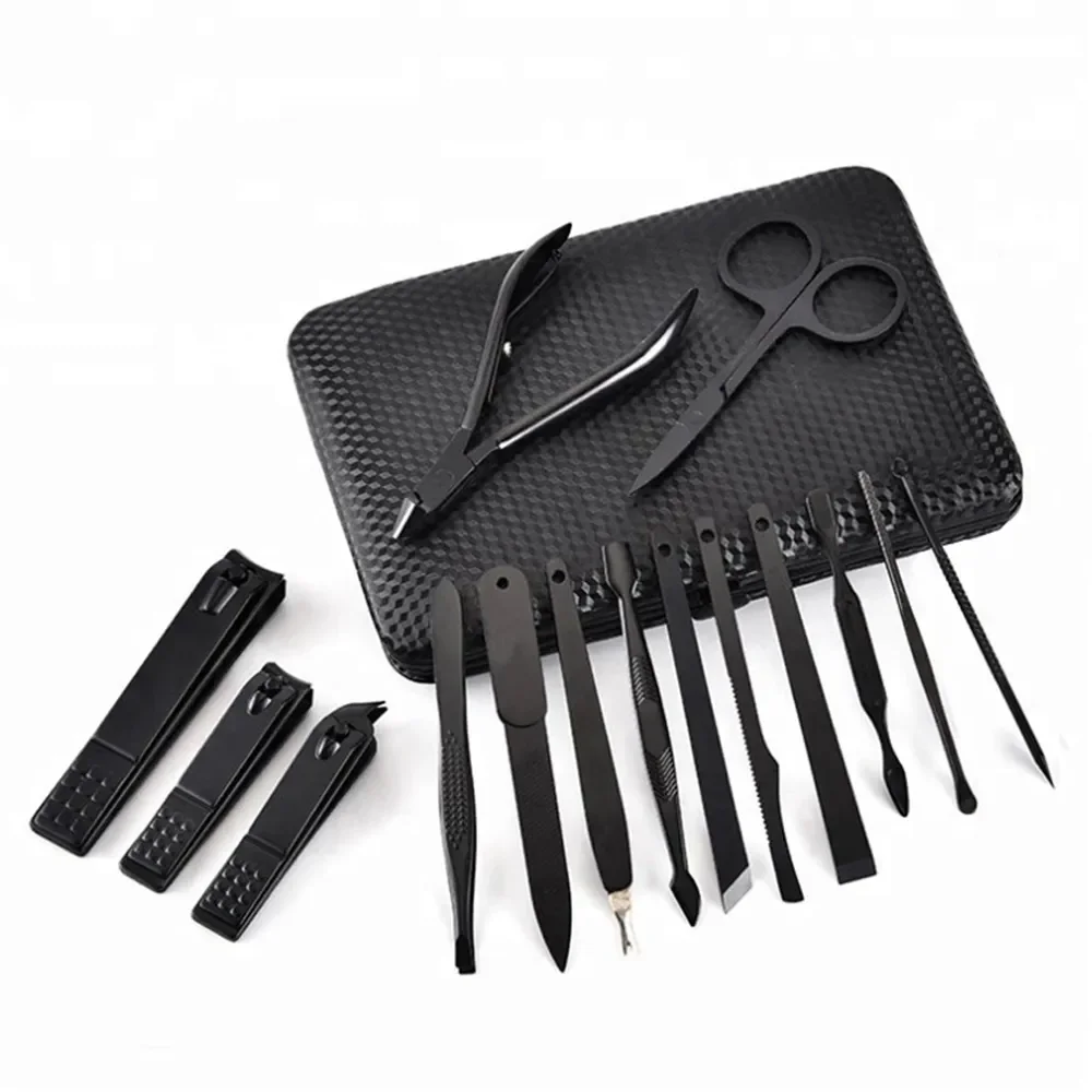 Professional 15pcs Manicure Pedicure Set Steel Nail Clippers Custom Logo Multi-Purpose Care Tool Foot Care Beauty Plastic Box