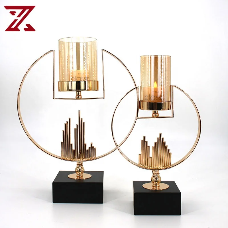 New design hurricane metal candle holder with glass lid minimalist gold candle holder decoration