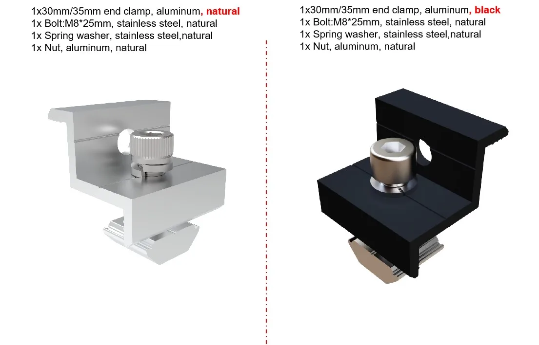 30 mm 35 mm pv solar middle clamp inter clamps end clamp for roof ground solar panels mounting racking structure energy  system
