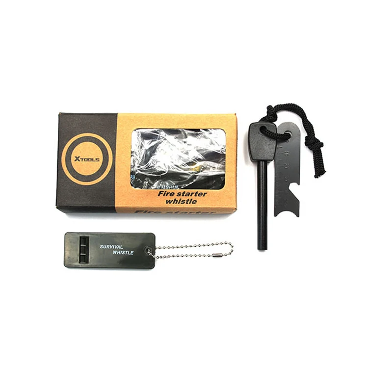 Ferro Rod with Striker Whistle Wrist Lanyard Waterproof Flint Fire Steel Survival Lighter for Camping Backpacking Gear