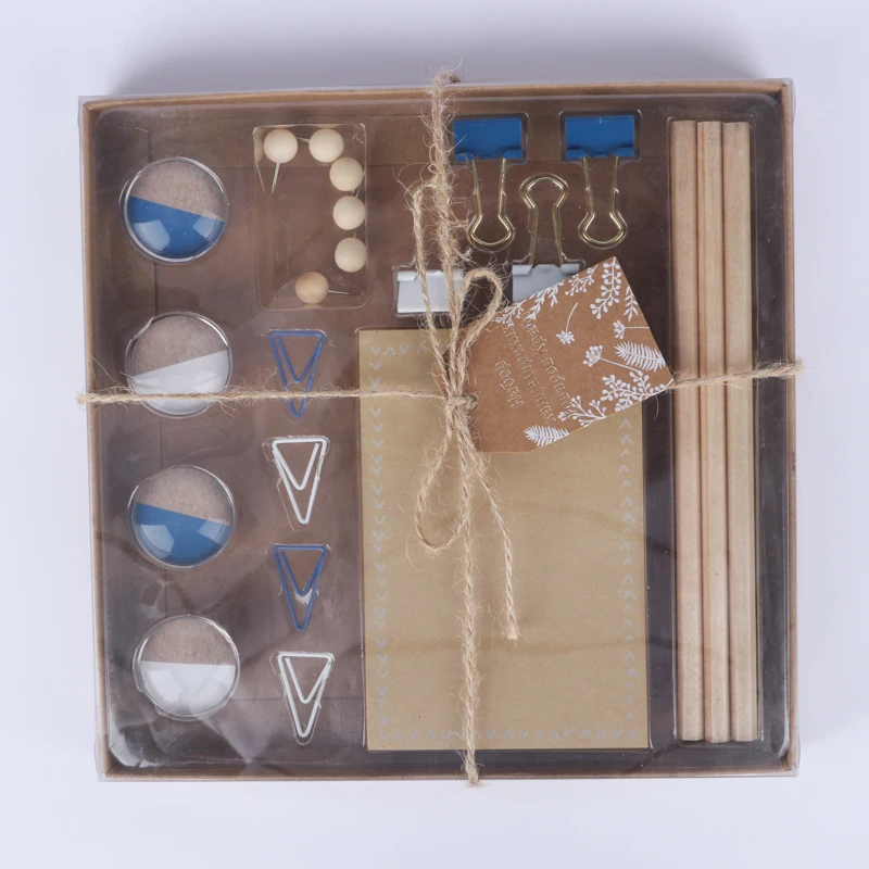 Factory price craft paper box pencil clips notepad eco office stationery set