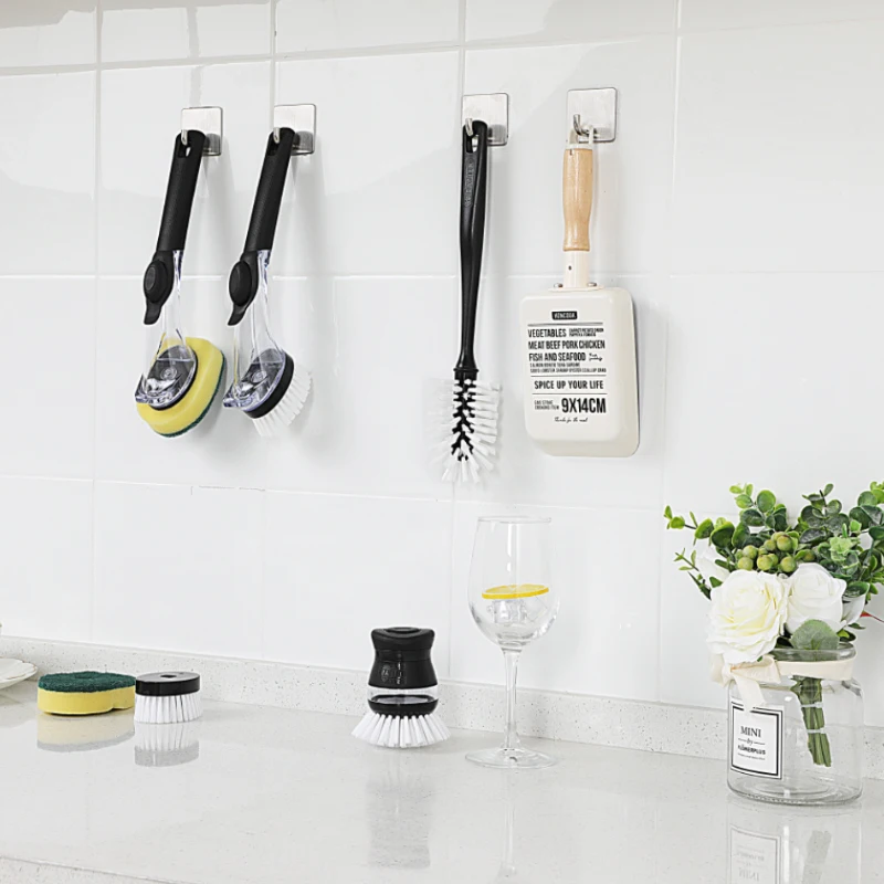 Hydraulic Kitchen pan scrub Cleaning Brush set 2 In 1 Long Handle Cleaning Brush With Sponge dishwashing liquid Dispenser brush