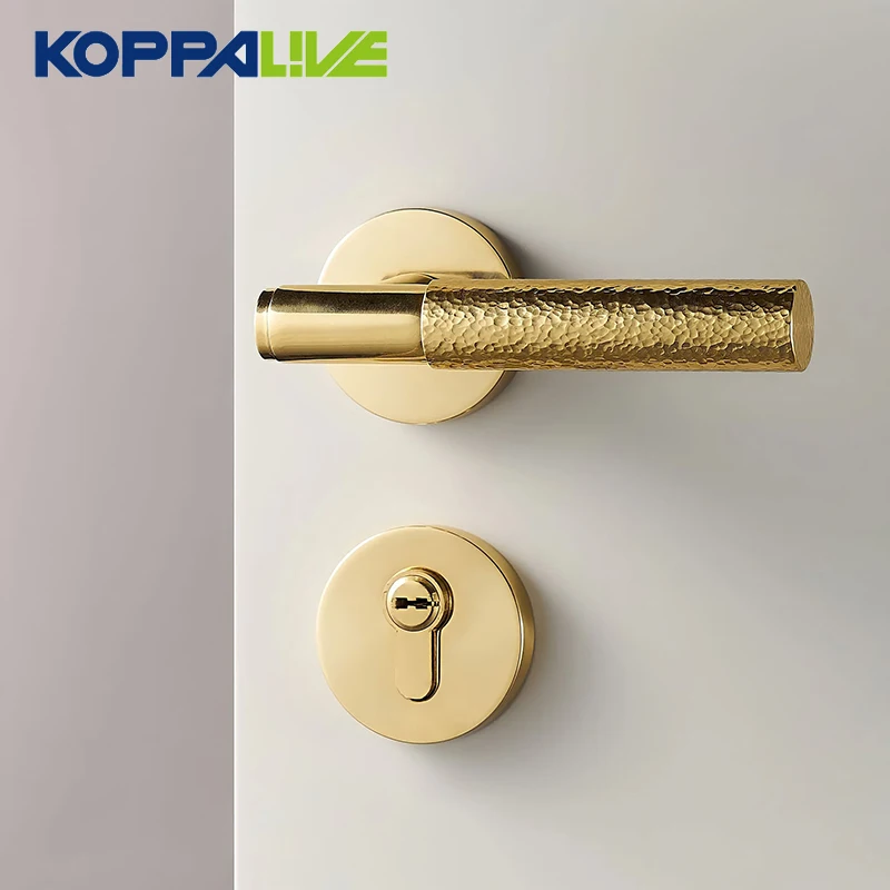KOPPALIVE Italian Style Luxury Hammer Pattern Brass Gold Interior Bedroom Passage Privacy Door Lever Handles