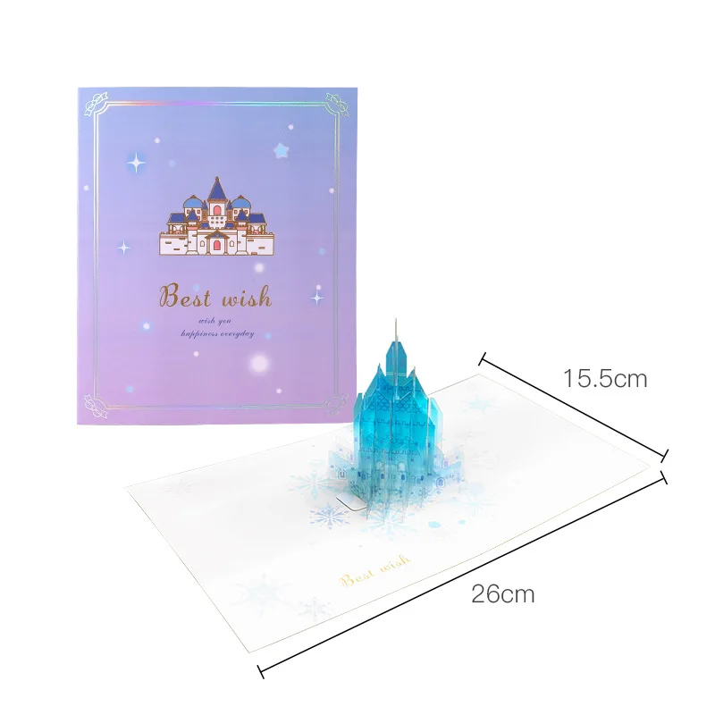 Wholesale 3D Christmas Blue Ice Castle Christmas greeting card holiday blessing handmade creative pop up gift paper card