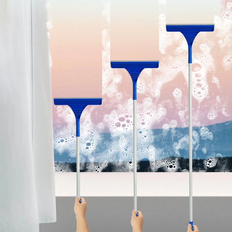 Jesun 2-in1 Professional Window Squeegee with Detachable Extendable Long Handle Silicone Water Blade Squeegee Glass Cleaner