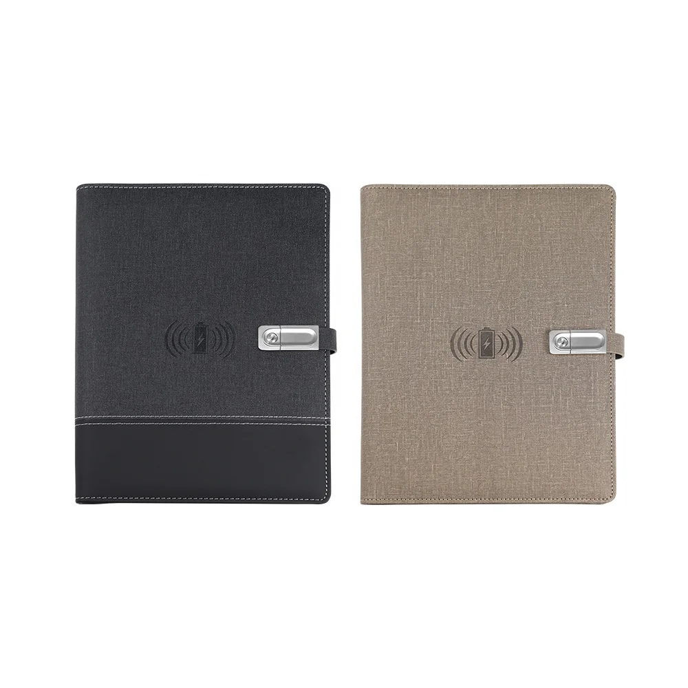 custom logo business gift luxury smart diary with power bank wireless charging notebook with bluetooth speaker