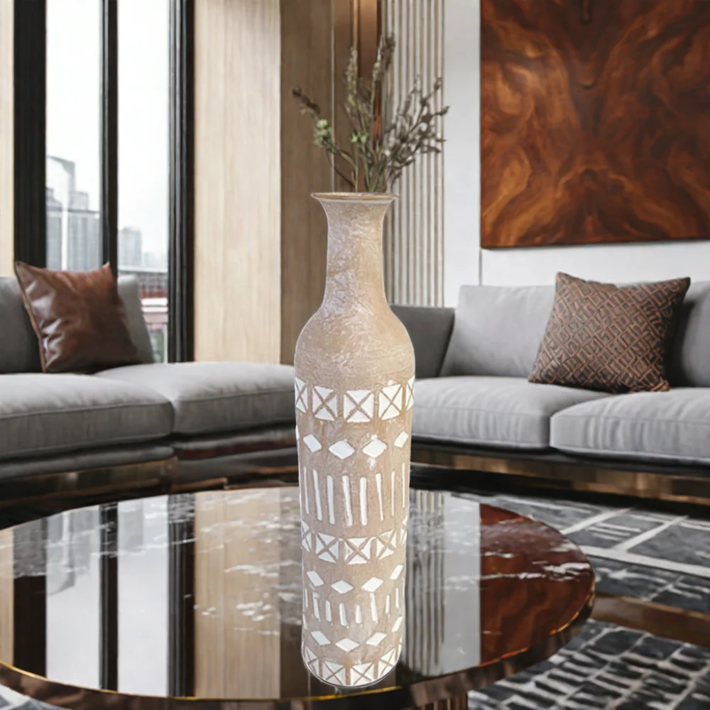 Lander Handmade terracotta decorative rustic farmhouse metal flower vase for home decoration