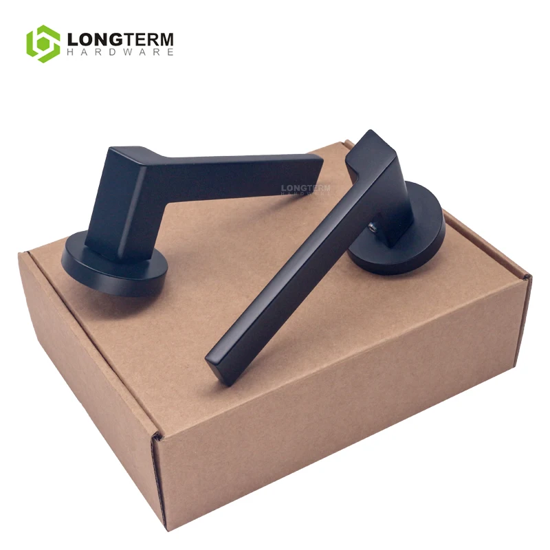 Wood Door Hardware Lock and Handle Zinc Alloy Modern Matte Black Privacy Entry Door Square Lever Interior Door Handle