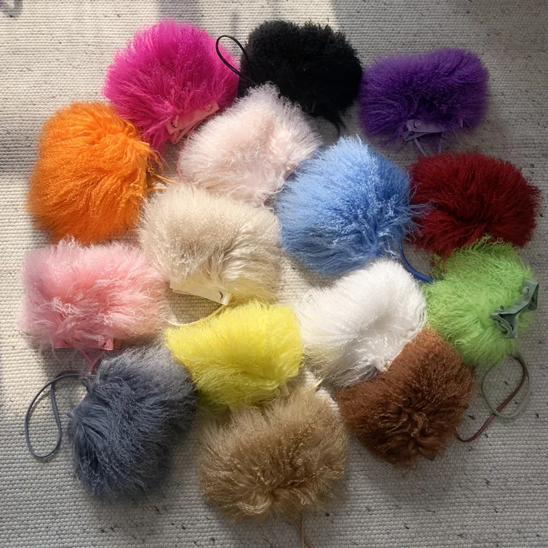 High quality real genuine mongolian lamb fur bag custom color long haired sheep fur shoulder bag
