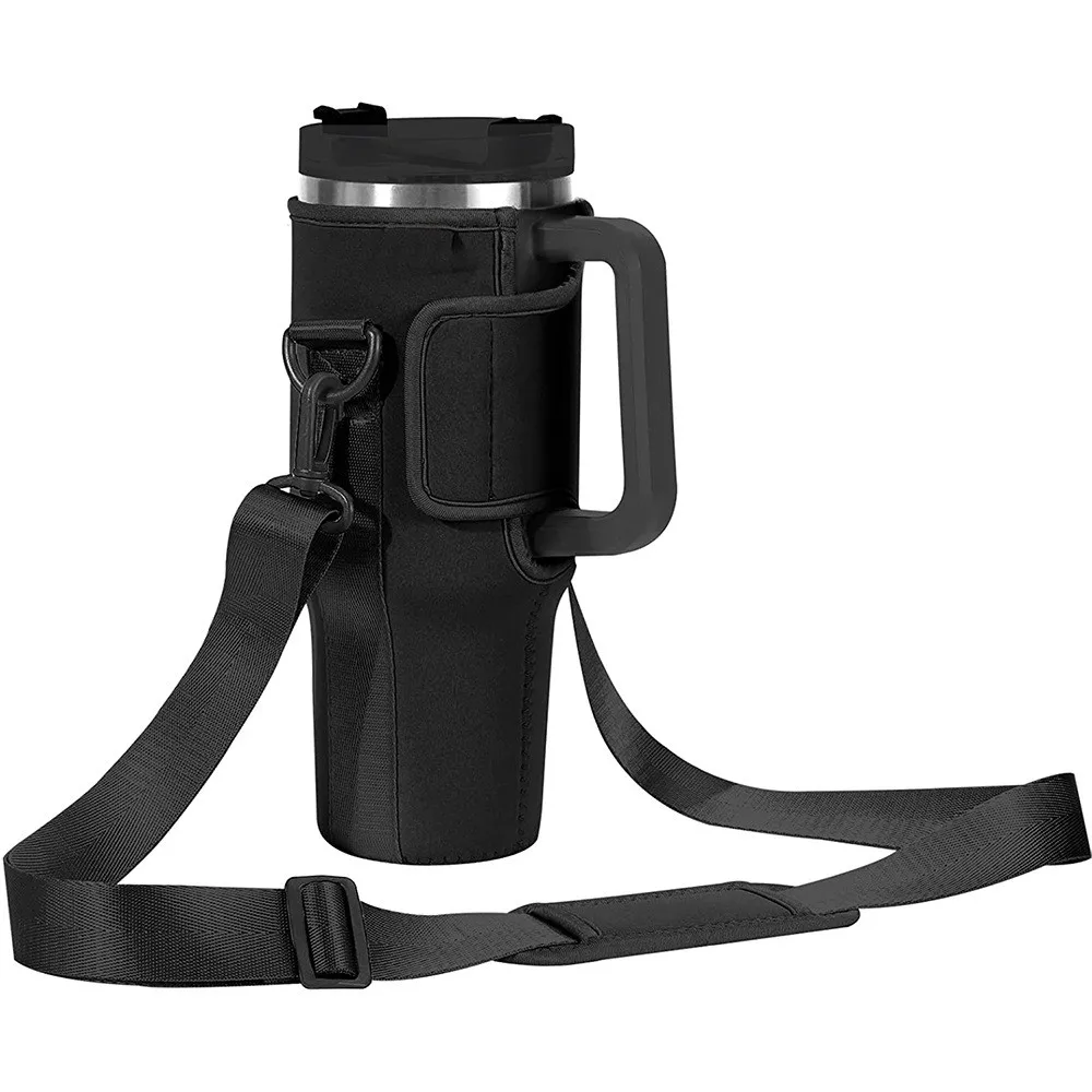 Adjustable Shoulder Strap Water Bottle Cover 40OZ Neoprene Outdoor Mug Cup with Insulated Car Mounted Handle Bottle Holder Bag