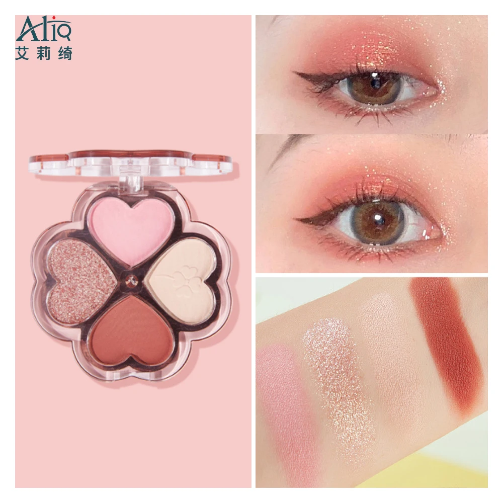 Custom Heart Shaped Pastel 4 Color Packaging Eye Shadow Base Paint Diy Everyday Makeup Earth Color Butterfly Eyeshadow Palette