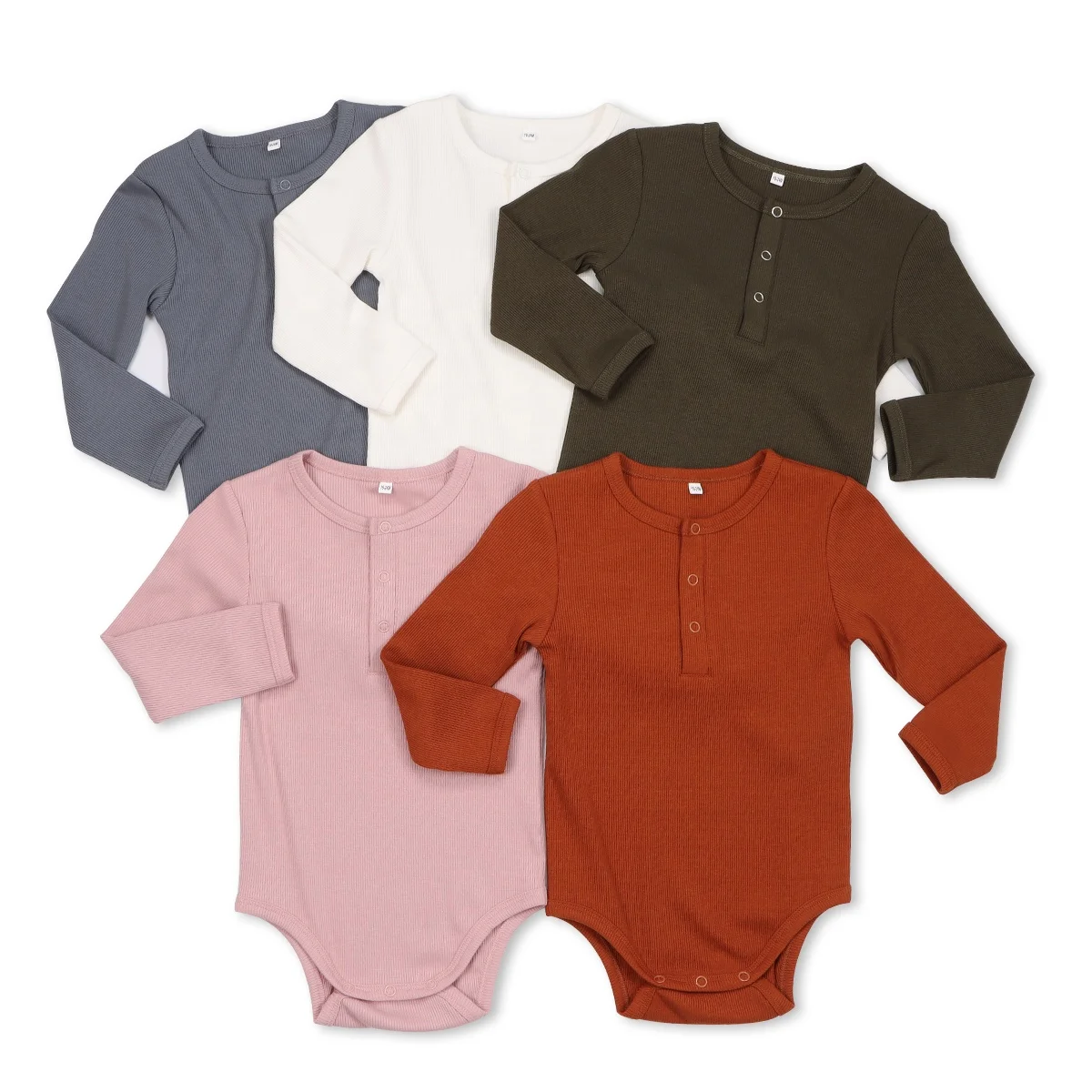 Petelulu Newborn Ribbed Bamboo Fiber Baby Bodysuit Set Long Sleeve Baby Clothing Sets With Crew Neck Snap Button Baby Romper