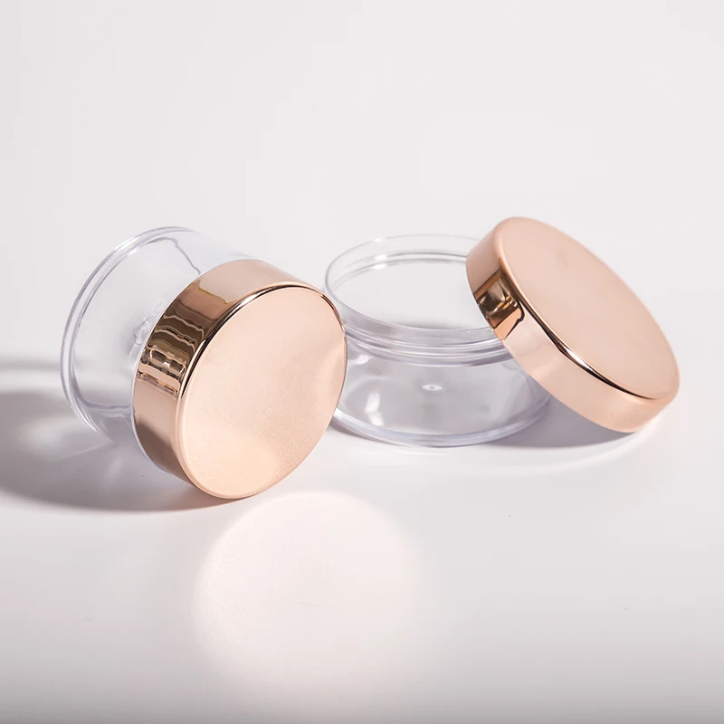 High Quality Empty Jars Plastic Cosmetic Container Nail Powder Jar Glitter Pot For Face Cream Container with Rose Gold Lid