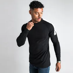 95 cotton 5 elastane long sleeve round neck gym t-shirts males compression long sleeve gym shirts for men