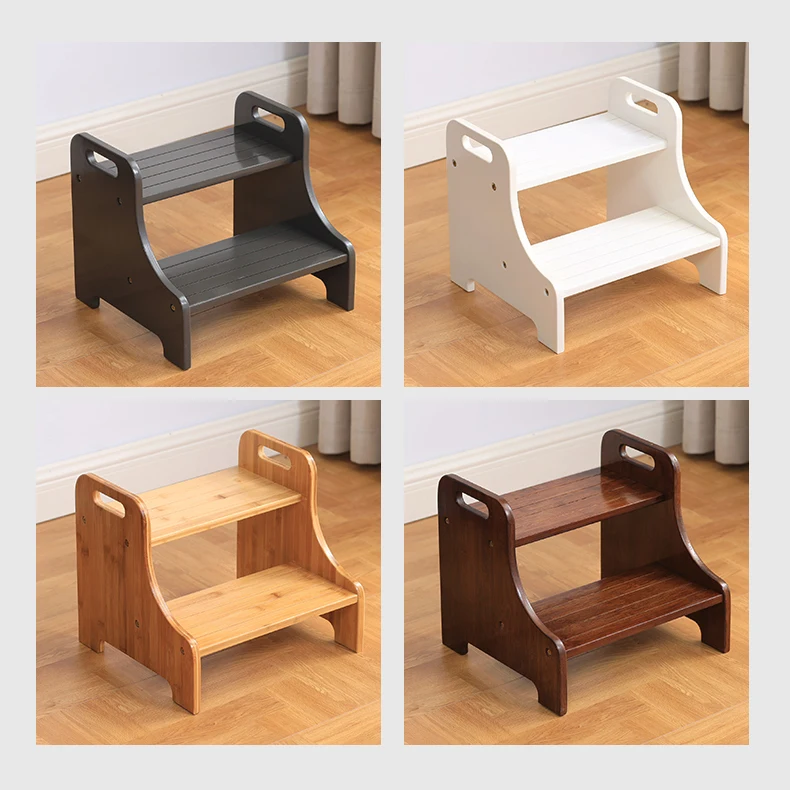 Customized Solid Wood Non-Slip Mat Bamboo Step Stool Wooden Toilet Stool Kids Step Stool