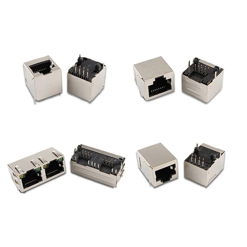 RJ45 Connector Single port no LED RJ 45 with light and spring female connectors 4 Port pcb jack 8P8C With Ethernet Socket
