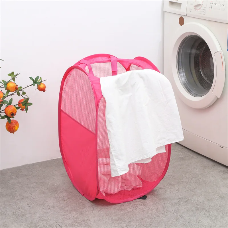 2024 Hot Selling Mesh Laundry Basket Collapsible Portable Clothes Washing Laundry Storage Basket With Reinforced Carry Handle