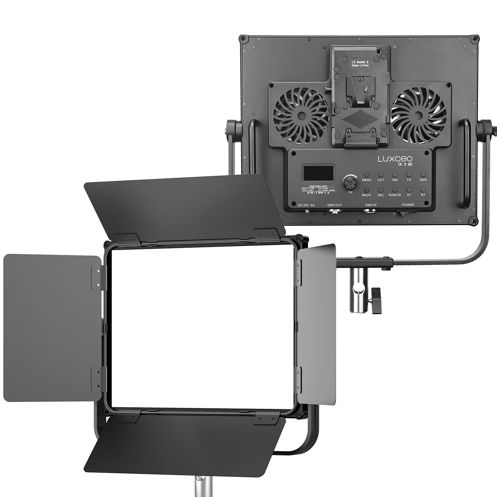 LUXCEO 100W FL100R 2000K 10000K RGB Full Color DMX App Control Continuous Output Bowens Mount Studio Spot Panel LED Video Light