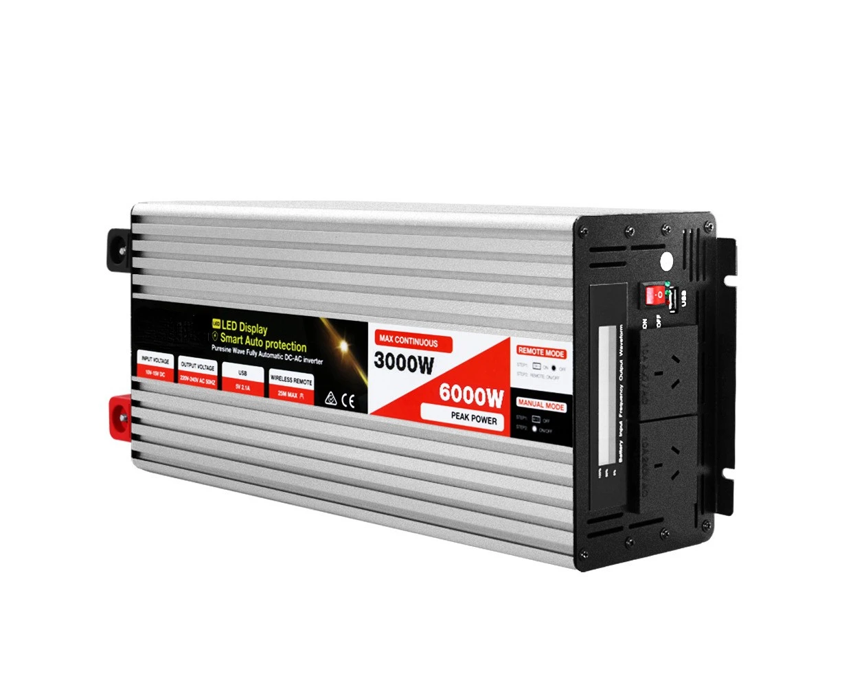 Инвертор мощности HOULI, 3000 Вт/6000 Вт, немодулированный синусоидальный сигнал, 12-240 В, для кемпинга, лодки, фургона