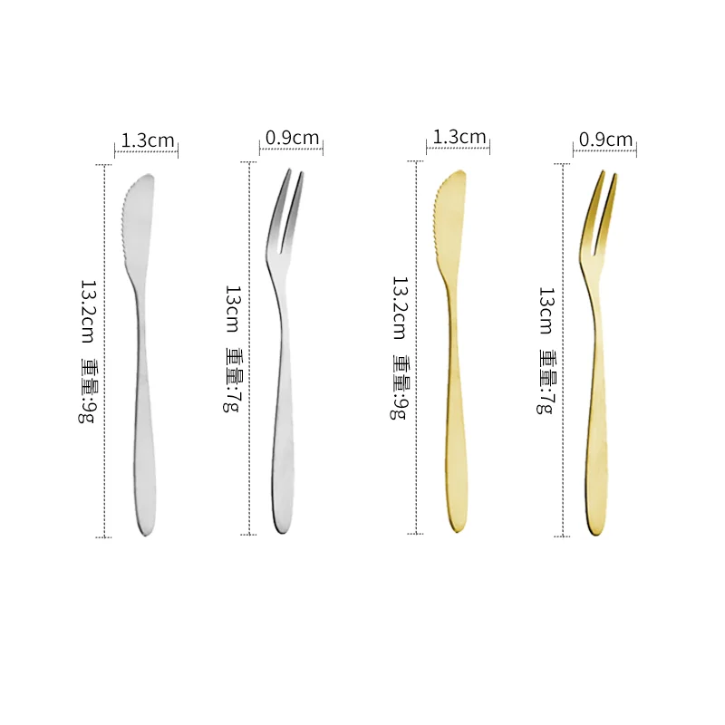 Reusable stainless steel dessert cake knife and fork family hotel with small fork