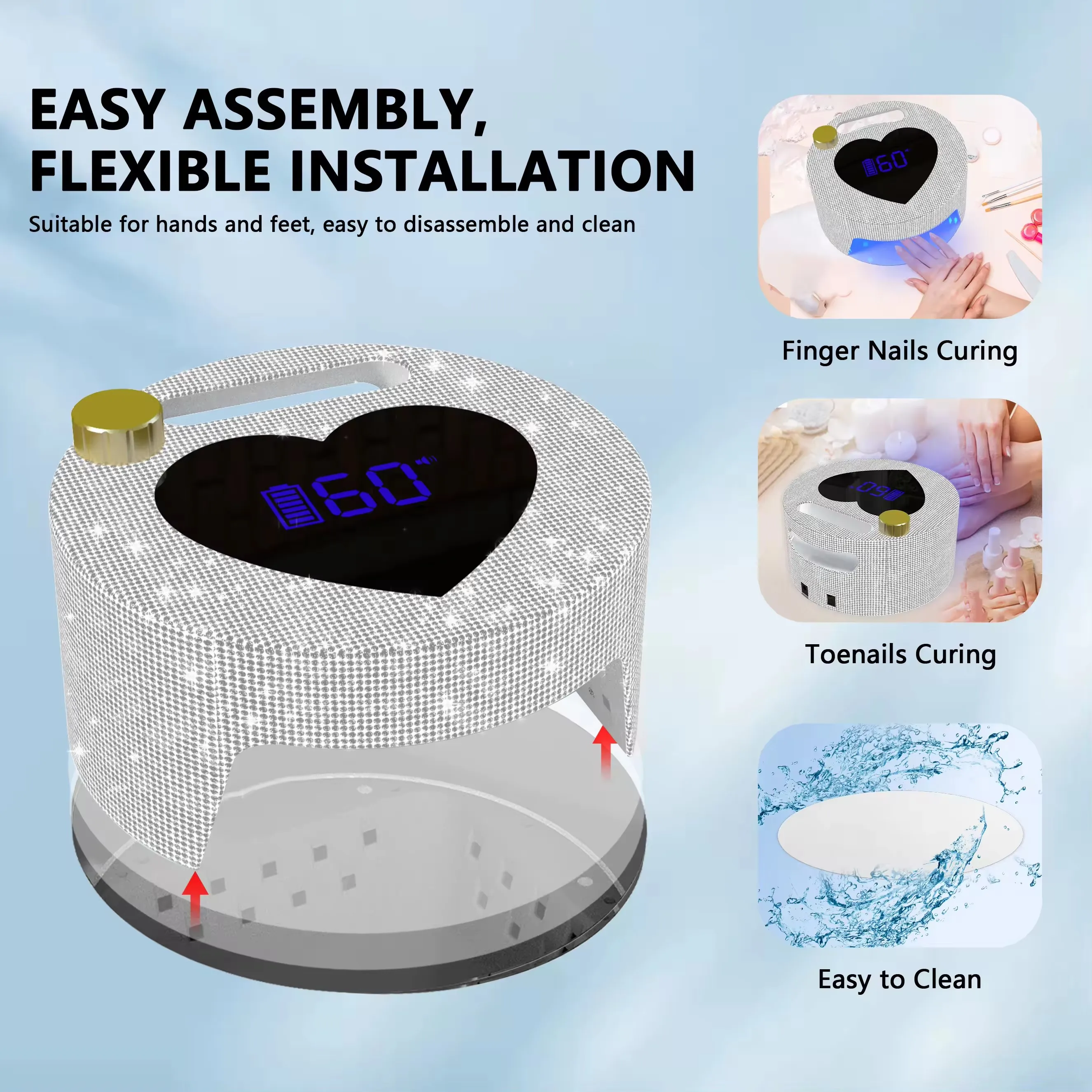 New Wireless 54W Heart Shape With Diamond Decoration Nail Lamp Home And Salon UV LED Light