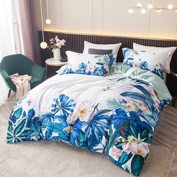 High quality 100% cotton bedding sheets sets queen size duvet cover print pillow cases