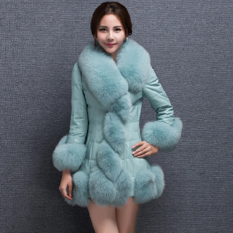 Jtfur Red Fox Knitted Jacket With Faux Collars Women Long Winter Coat With Fur