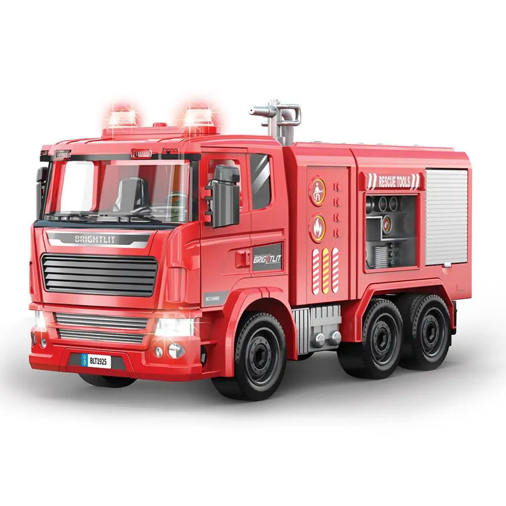 DIY toy wholesale 1/22  assembly rescue  fire  truck toy with flashing  lights and sound intelligent toy
