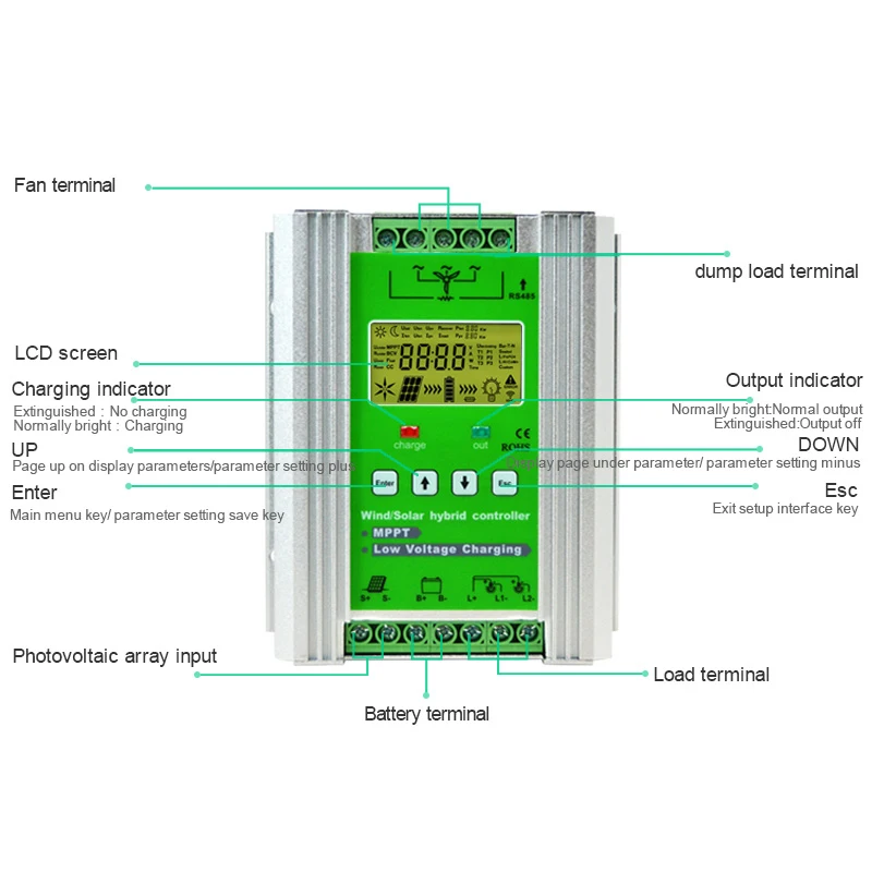 Charge controller 48v Wind Solar Hybrid Controller Regulator for off on grid Wind Turbine Generator with Bluetooth App