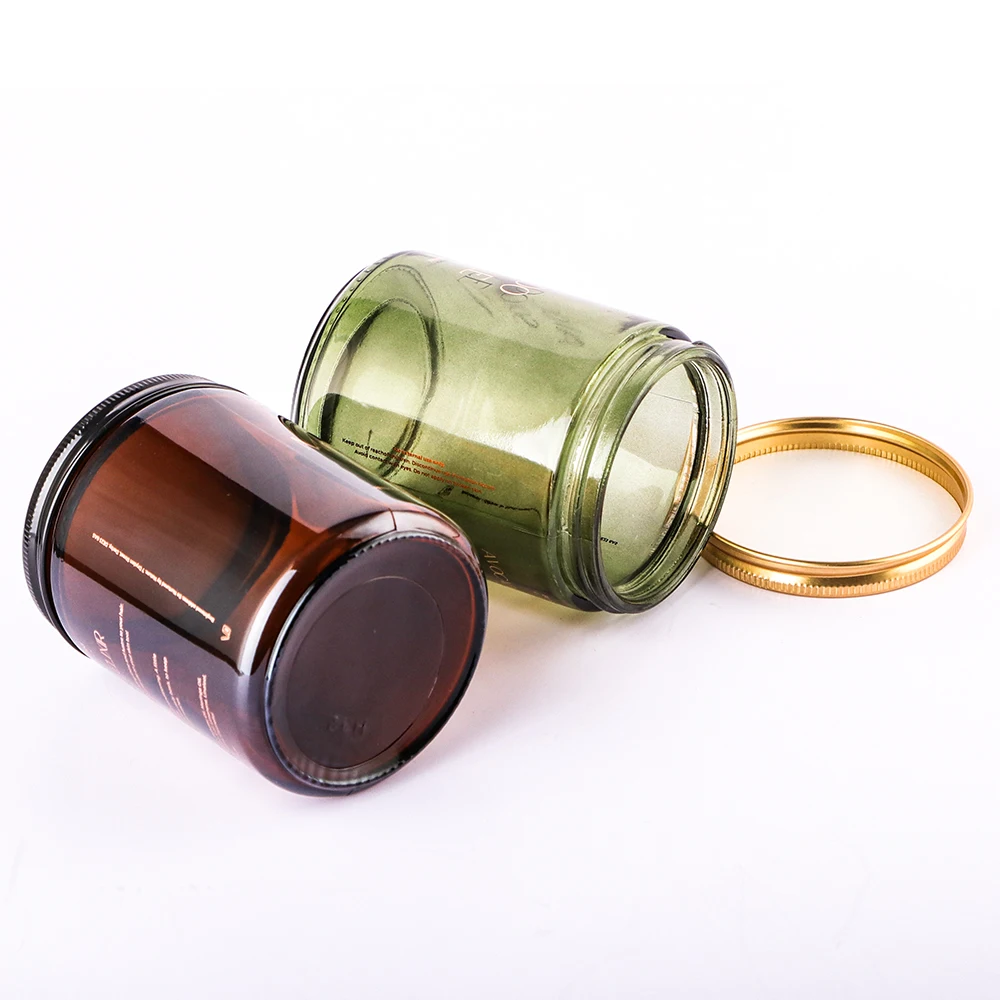 Wholesale Customized Luxury 250ml Cylinder Clear  Amber Green Glass Christmas Candle Jars And Aromatherapy Jar Packaging