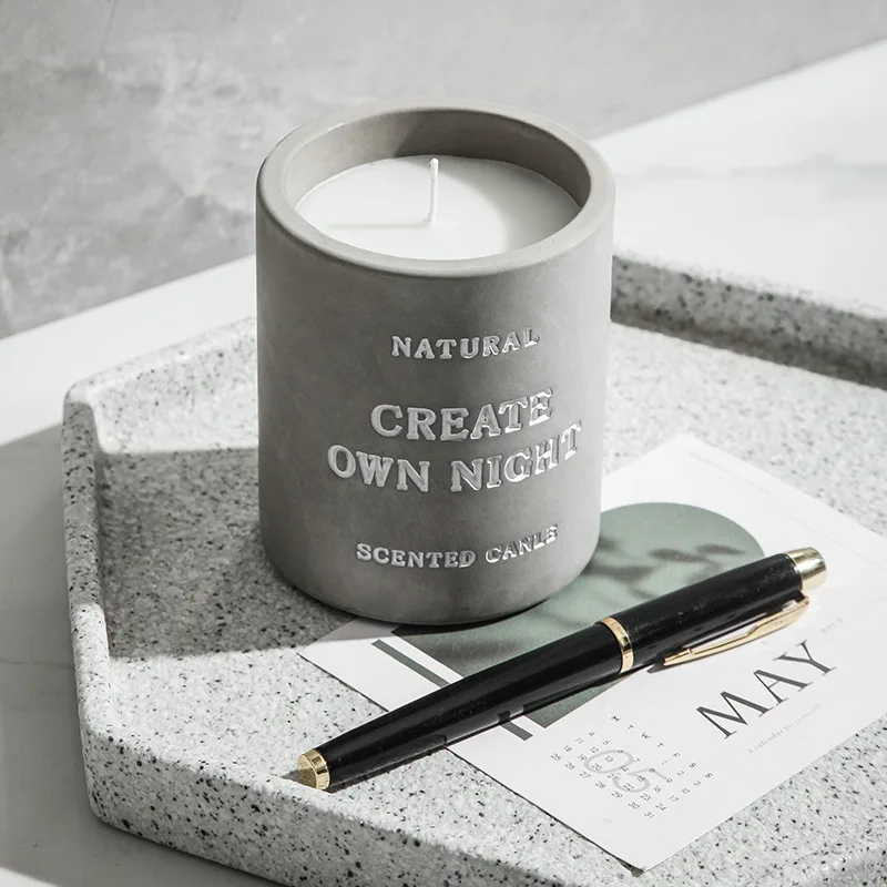 Custom Logo Engraved Ceramic Concrete Candle Container Unique Cement Candle Jar
