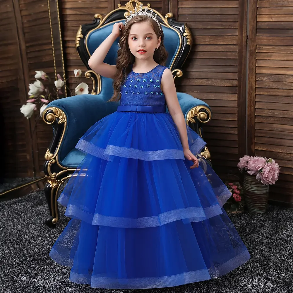 High Quality Children Clothing Wholesale Elegant Lace Flower Designed little Girls Dress Sweet Dresses For 3-8 Yeas old Kids