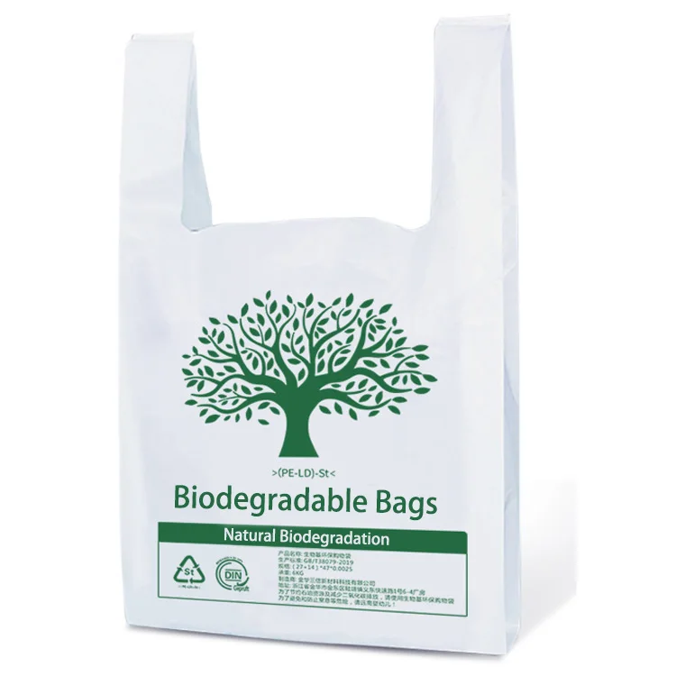 Compostable Cornstarch PLA PBAT biodegradable t shirt plastic bags carry Hdpe/Ldpe custom eco friendly shopping bioplastic bags