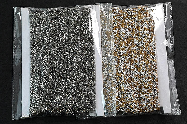 Fancy hot sell 2cm rhinestone iron on resin hot fix metal tape trimming for clothes shoes bag Rhinestones iron on Ribbon