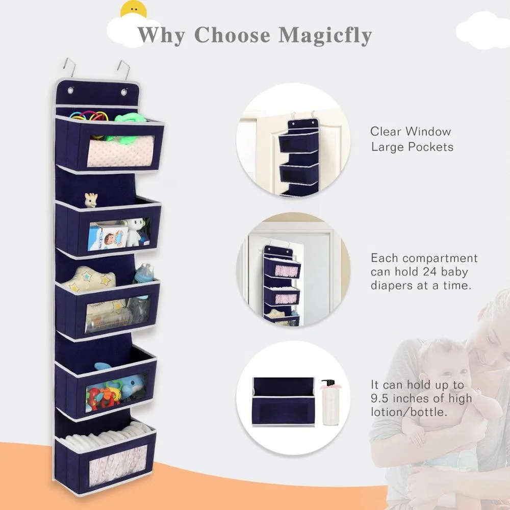 Over the Door Organizer with 5 Large Pockets Clear Windows Wall Hanging Storage for Party Baby Nursery dorm