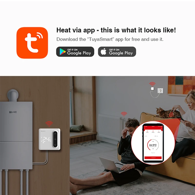 Tuya App TRV Electric Radiator Valve wired  link with boiler Systems kit Zigbee connection