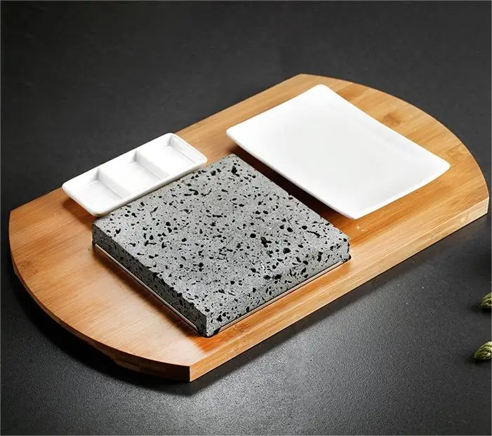 Popular kitchen steak stone hot cooking sets bbq grill lava basalt rock indoor bbq