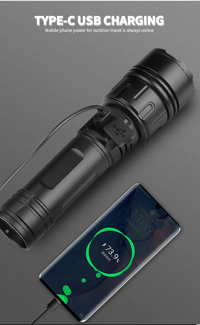 aeternam p70 power bank telescopic zoom attack head waterproof light rechargeable usb led tactical torch light flashlight