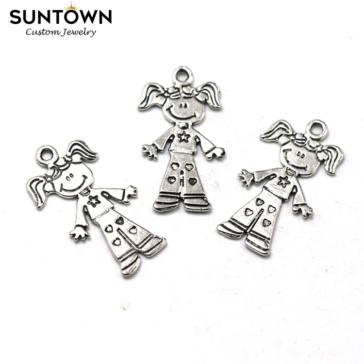 Suntown Kids Accessories Girl Pendant Jewelry Baby Girl Charm Silver Jewelry Alloy Jewellery For Bracelets Bangle Charms Joyeria