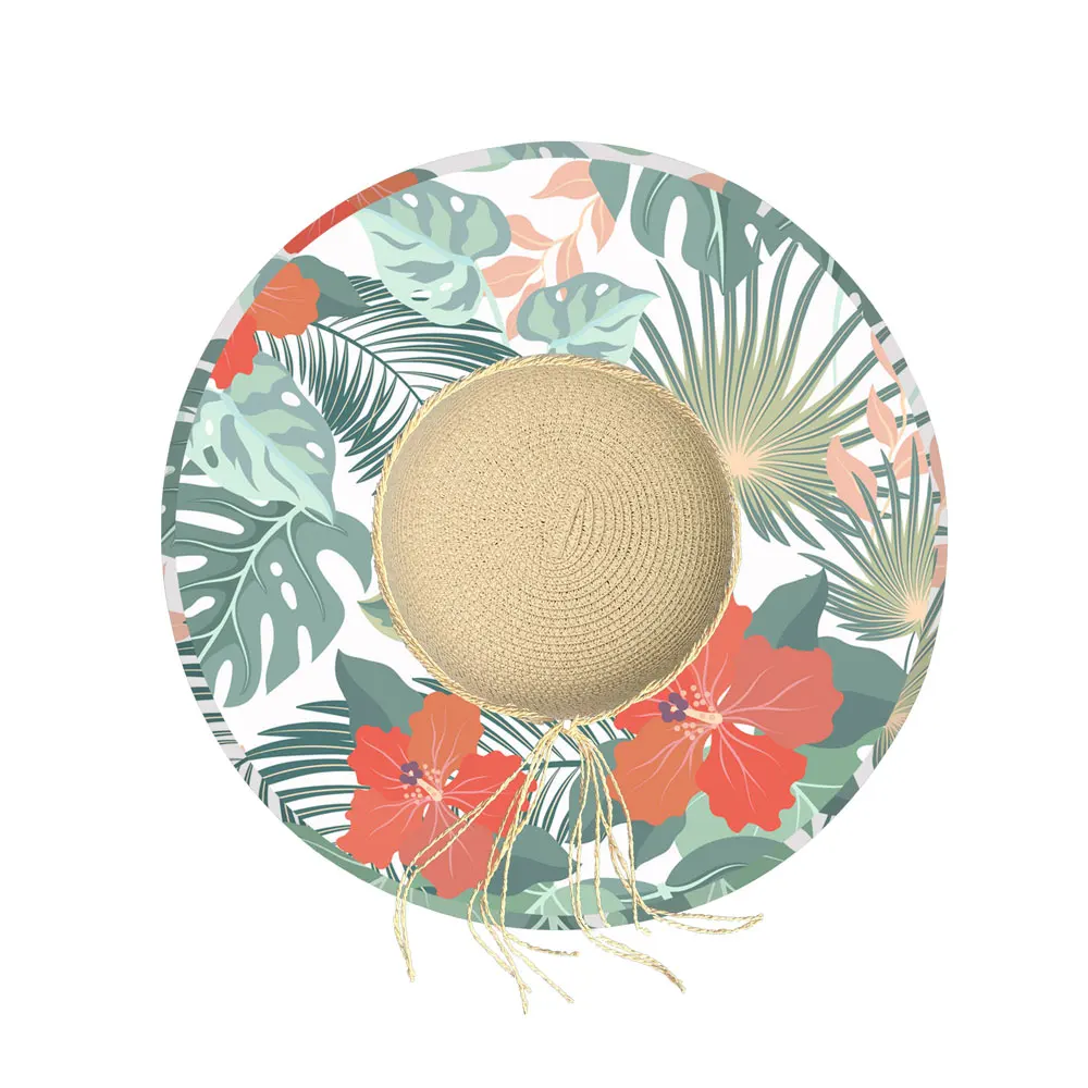 Custom Logo Sun Production UPF50 Travel Wide Brim Beach Paper Straw Hat Women Summer Floppy Bag and Hat