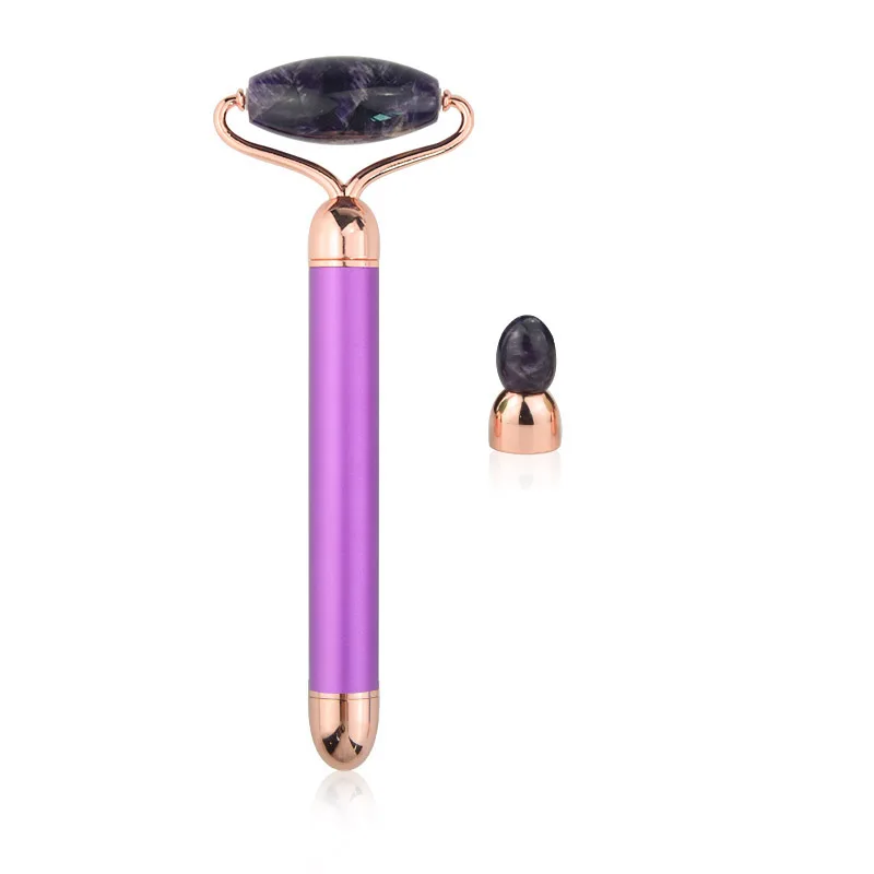 Оптовая продажа, электрический ролик из розового кварца с логотипом на заказ для лифтинга лица, вибрационный нефритовый ролик для массажа лица