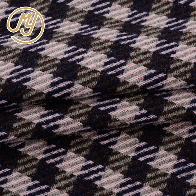 
Hot sale OEM Italian yarn dyed tartan plaid women coat wool blend fabric polyester 