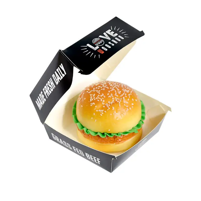 Custom Disposable Take Out Black Shell Type Fries Chip Burger Meal Container Lunch Meal Packaging Box