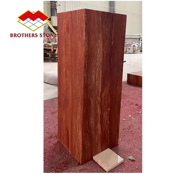 China red travertine marble column pillar design marble pillars and column for interior indoor marble column