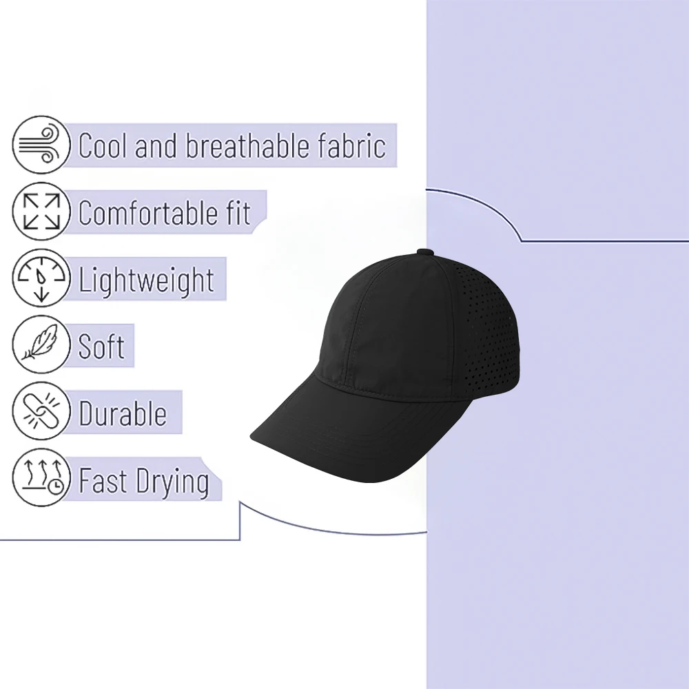 6 panel Unstructured Nylon Quick Dry Waterproof Promotion Hat golf Sport Caps Blank Baseball Cap